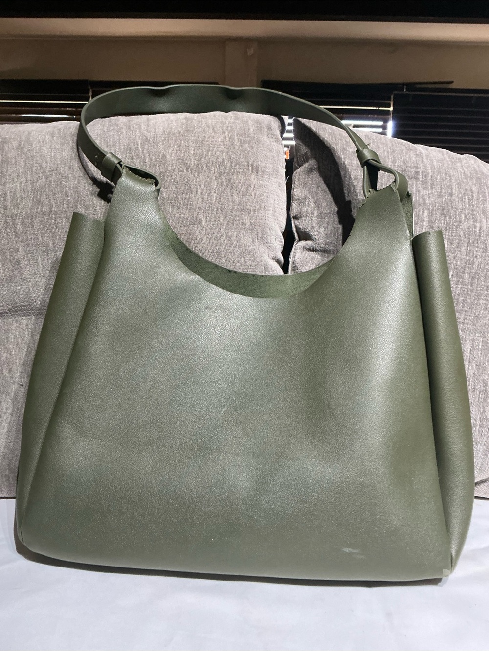 Neiman Marcus Olive Green Vegan Leather Large Shoulder Hobo Bag Tote